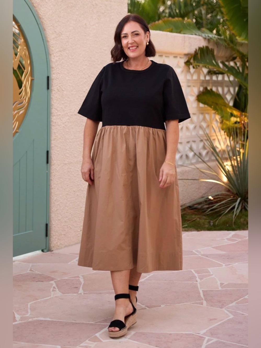 MAYE Mimi Midi Dress Black Camel Colorblock 3XL